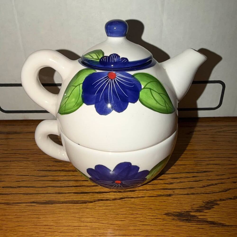 Ceramic Tea For One Set Blue Floral - Picture 4 of 10